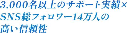 3,000名以上のサポート実績×SNS総フォロワー14万人の高い信頼性