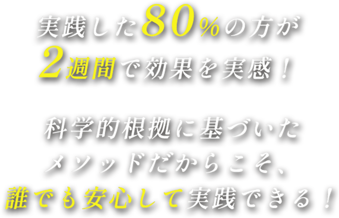 実践した80％の方が2週間で効果を実感！ 科学的根拠に基づいたメソッドだからこそ、誰でも安心して実践できる！